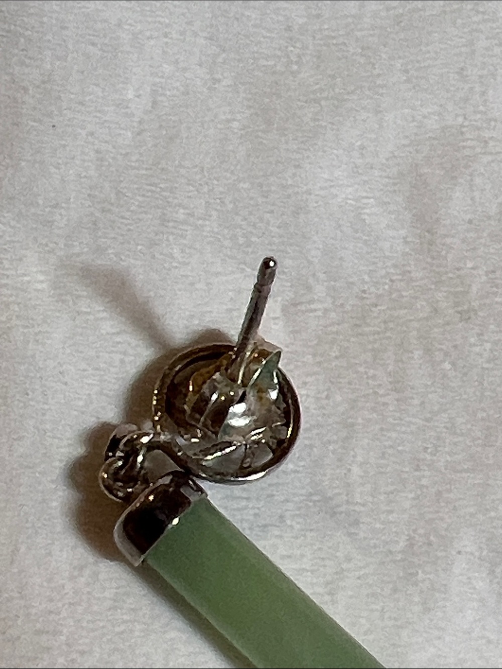 Vintage Sterling Silver Green Jade Bar Drop Earrings-EUC - Picture 5 of 5